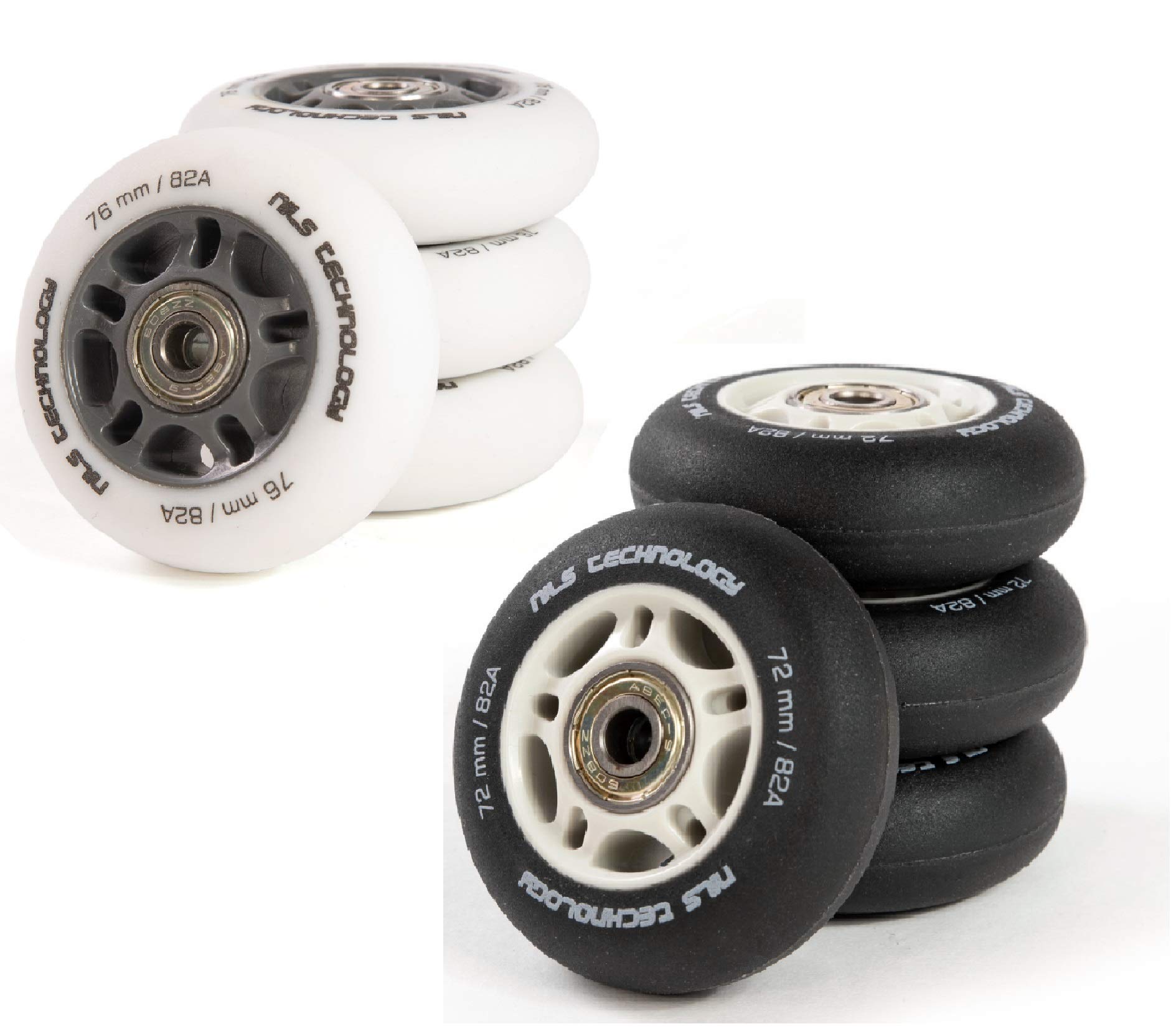 NILS Inline Wheels with Ball Bearing Set of 4 PU Wheels ABEC 9 Bearing 64 - 80 mm, Black , 64 mm