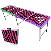 PARTYPONG 8-Foot Folding Beer Pong Table w/Cup Holes &amp; LED Lights - Pink Zebra Edition