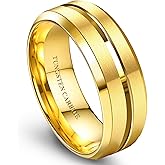 Jstyle Tungsten Wedding Rings for Men Black/Silver/Gold Mens Wedding Band 8MM Mens Engagement Rings Groove Beveled Edges High Polish/Matte Finish Men's Promise Ring Comfort Fit Size 7-14