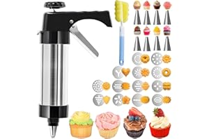 ZHIGOU Stainless Steel Cookie Press Gun-13 Disc Shapes&8 Piping Tips,Reusable Cookie Maker Kit for Christmas,Birthday,DIY Cak