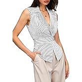 winkbay Women's Striped Wrap Blouse Elegant Lapel Collar Sleeveless Business Casual Suit Vest