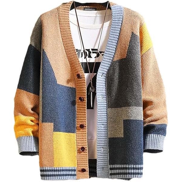 Amazon.com: The Men's Colorful Sweater Cardigan Splicing V