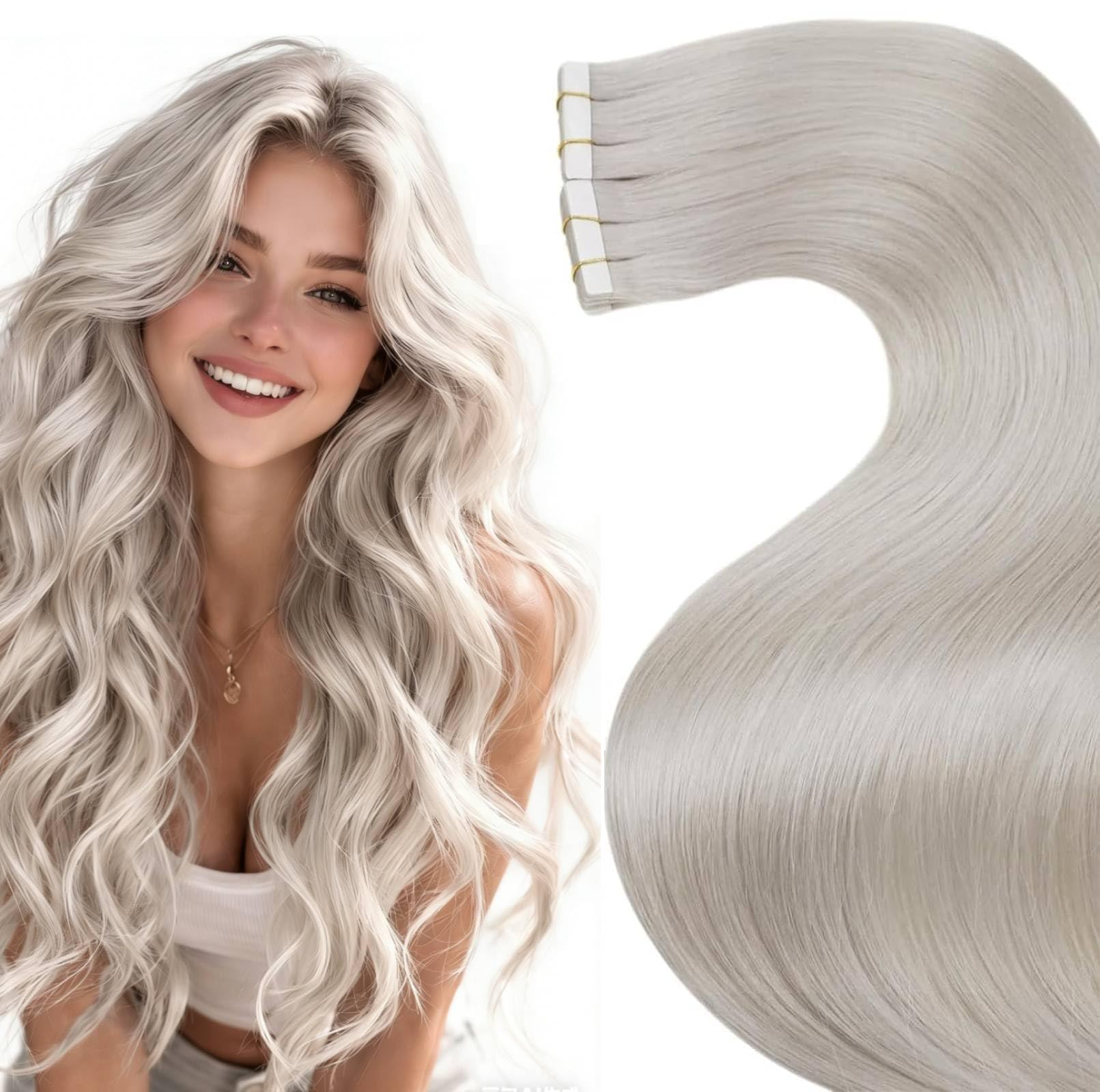 LaaVoo Blonde Tape Hair Extensions Real Human Hair Tape in Hair Extensions Human Hair Invisible Tapes Remy Straight White Blonde Hair Double Sided Tabs 20pcs 50g 16 Inch #60