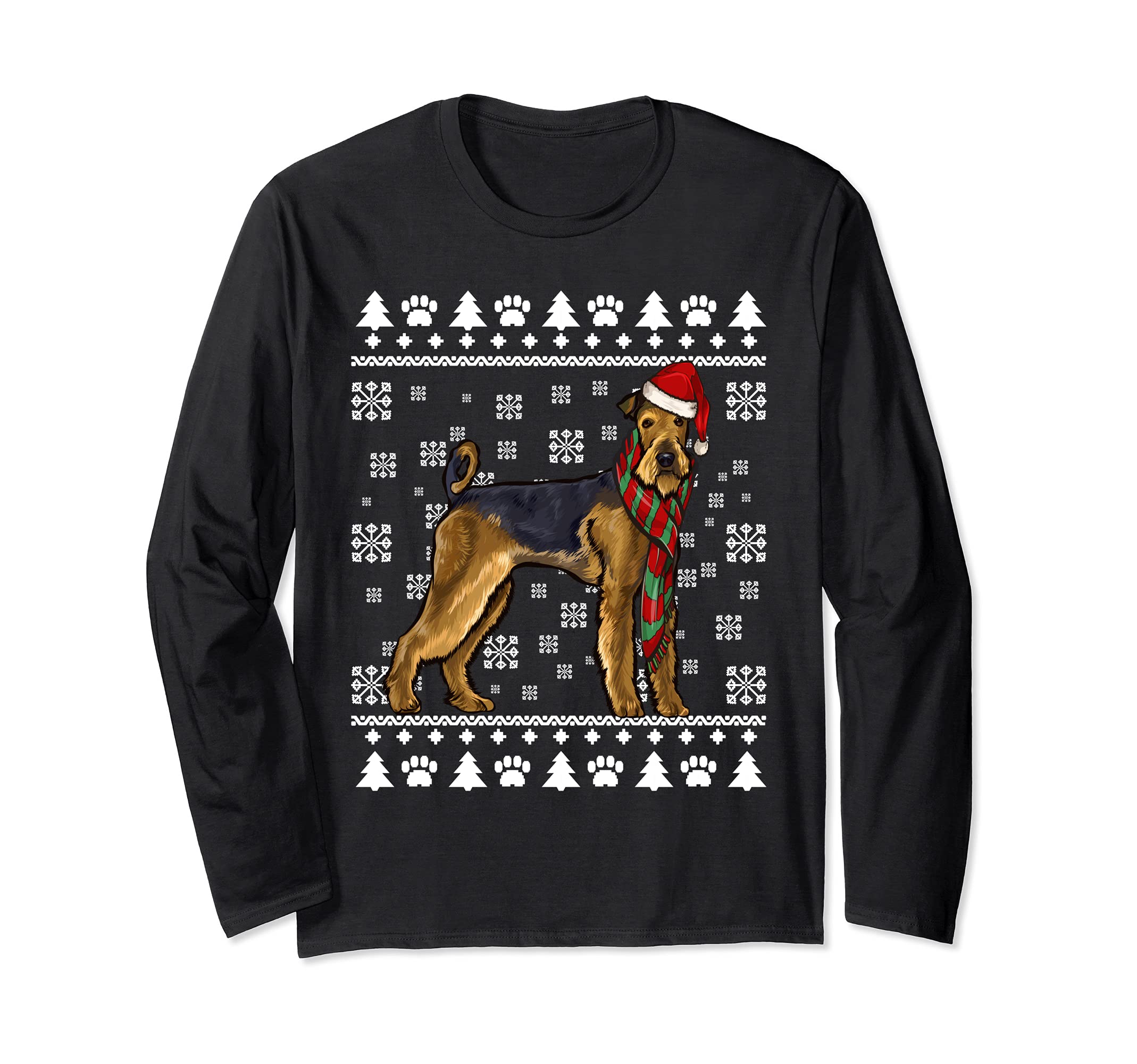 Airedale Terrier Dog Santa Hat Xmas Ugly Christmas Long Sleeve T-Shirt