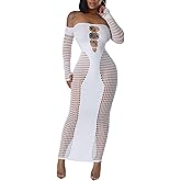 Women's Dress Sexy Club Dress Elegant Long Sleeve Off Shoulder Hollow Out Mesh Bodycon Party Dresses