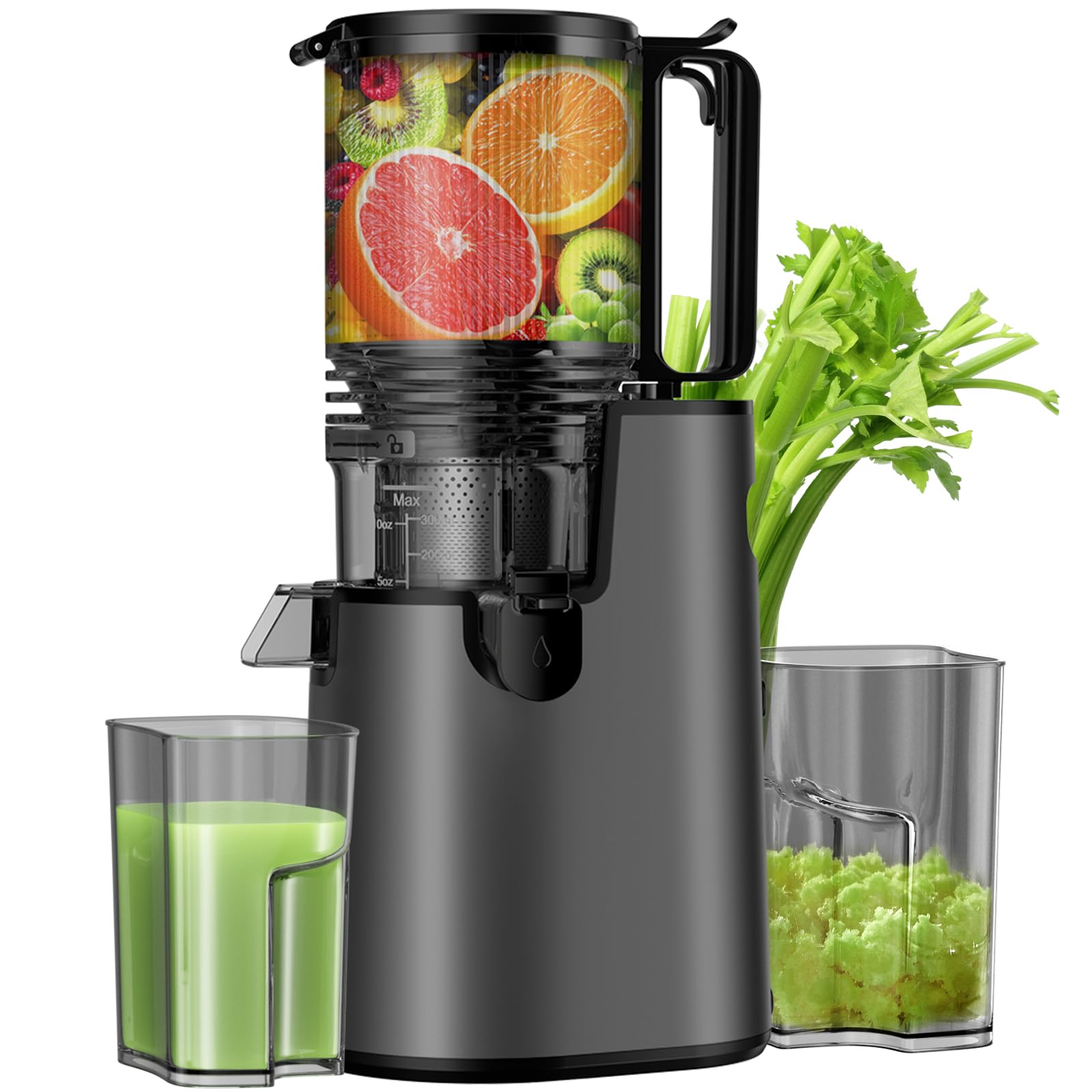 Photo 1 of Cold Press Juicer, Juicer Machines with 5.4" Wide Feed Chute for Juice Extractor, Professional Slow Masticating Juicer for Whole Vegetables & Fruits with High Juice Yield, Easy to Clean (Black)