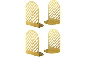 QiMing Leaf Gold Bookends for Books,2 Pair Metal Book Holders for Office Shelves Adults & Kids Gift(Gold*2)