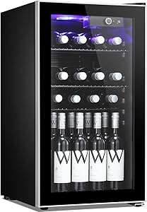 Tavata Wine Cooler- Freestanding Single Zone Fridge and Cellar Chiller, Quiet Wine Refrigerator with UV Protection Glass Door，Compressor Refrigeration for Counter Top  (26 Bottles)