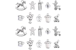 KitBeads 100pcs Baby Theme Charms Alloy Rocking Horse Baby Bottle Ginger Bread Man Toy Tibetan Baby Charms for Jewelry Making Bracelets