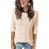Dokotoo Women's Casual Short Sleeve Loose Tunic Tops Lightweight Crochet Knit Summer Sweaters Blouses