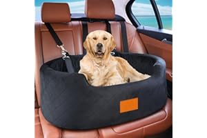 Feporen Dog Car Seat for Medium Dogs Up to 50 lbs, Pet Booster Seat for Cars SUVs and Trucks, Travel Dog Bed with Safety Strap, Thick Cushion, Non-Slip Base, Washable and Portable (Black)