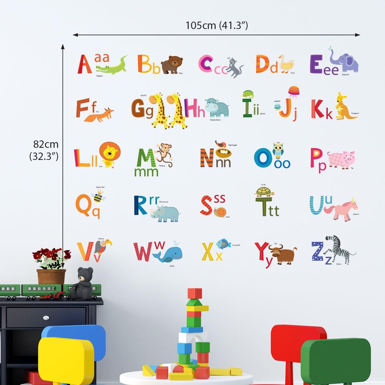 DECOWALL DA2-1503A Colorful Animal Alphabet ABC Kids Wall Stickers Peel and Stick Decals Removable Nursery Bedroom Living Room Art Murals (Medium) - Image 5