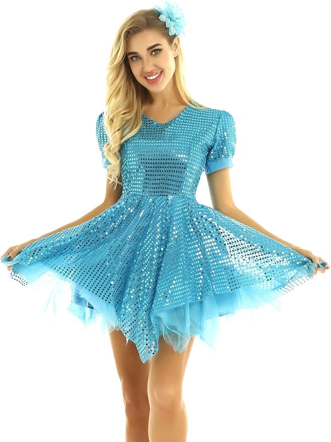 Amazon Bubisen スパンコール モダンドレス モダンバレエ 衣装 ジャズダンス ヒップホップ ラテン ダンス 衣装 ドレス ワンピース スカート 競技用 Bubisen 社交ダンス
