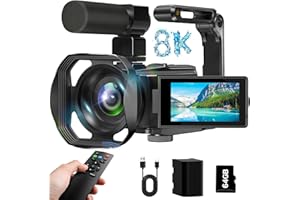 VETEK 8K Video Camera Camcorder, 64MP IR Night Vision Vlogging Camera,18X Zoom 3.0“ Screen WiFi Camcorder for YouTube with with Microphone, Lens Hood, Stablizer, 64GB SD Card, One 4500mAh Battery