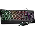 Rii RK400 RGB Gaming Keyboard and Mouse Combo ,Wired Mechanical Feel 3-LED Backlit Keyboard,104 Keys USB Ergonomic Wrist Rest Keyboard,6 Button RGB Mouse for Windows Gamer Desktop, Computer (Black)