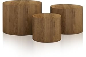 Vikiullf Nesting Coffee Table Set of 3, Round Wooden Coffee Tables, Modern Circle Table for Living Room, Bedroom, Accent Side Table, Saving Space Design and No Need Assembly