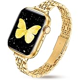 Melyis Slim Metal Band Fits Apple Watch Bands for Women 42mm(Series 11/10) 40mm 41mm 38mm, Dressy Stainless Steel iWatch Bands, Thin Band for Apple Watch Series 11 10 9 SE 8 7 6 5 4 3, Gold