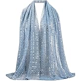 YAOSEN Women Gold Glitter Hijab Muslim Head Wrap Long Scarf (Glitter-Blue)
