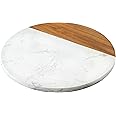 KŌRE LIVING White Marble and Acacia Wood Cheese Board - 12" Serving Platter for Charcuterie - Marble Pastry Board - Round Cut