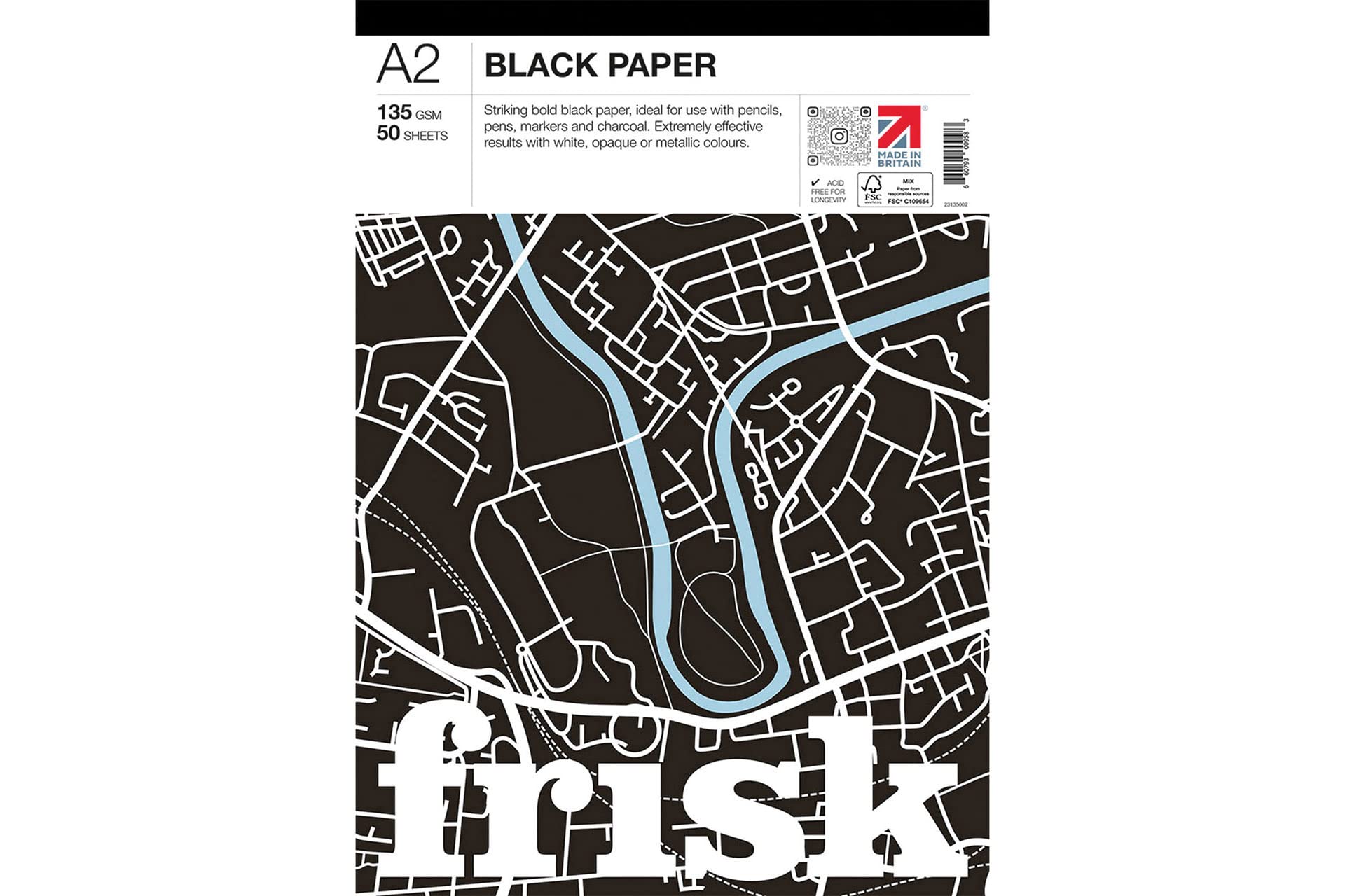 Frisk Black Paper Pad 135gsm 50sheets A2