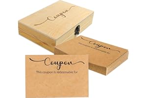 BeeGreeny 50 Blank Coupon Cards with Wooden Box, Love Coupons for Him, Her, Redeem Gift Vouchers for Husband, Wife, Boyfriend, Girlfriend,DIY Coupon Book for Couples, Birthdays, Valentine’s Day
