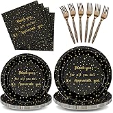 Geyoga 96 Pcs We Appreciate You Plates and Napkins Thank You Tableware Set We Appreciate Party Decoration Volunteer Employee Staff for Festival Celebration Party Supplies(Black and Gold,Thankful)