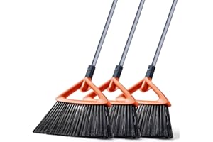 CLEANHOME 3 Pack Heavy Duty Outdoor Broom with Long Handle for Patio,Lobby,Garden,Kitchen,Deck,Yard,Sweeping -Commercial Grad