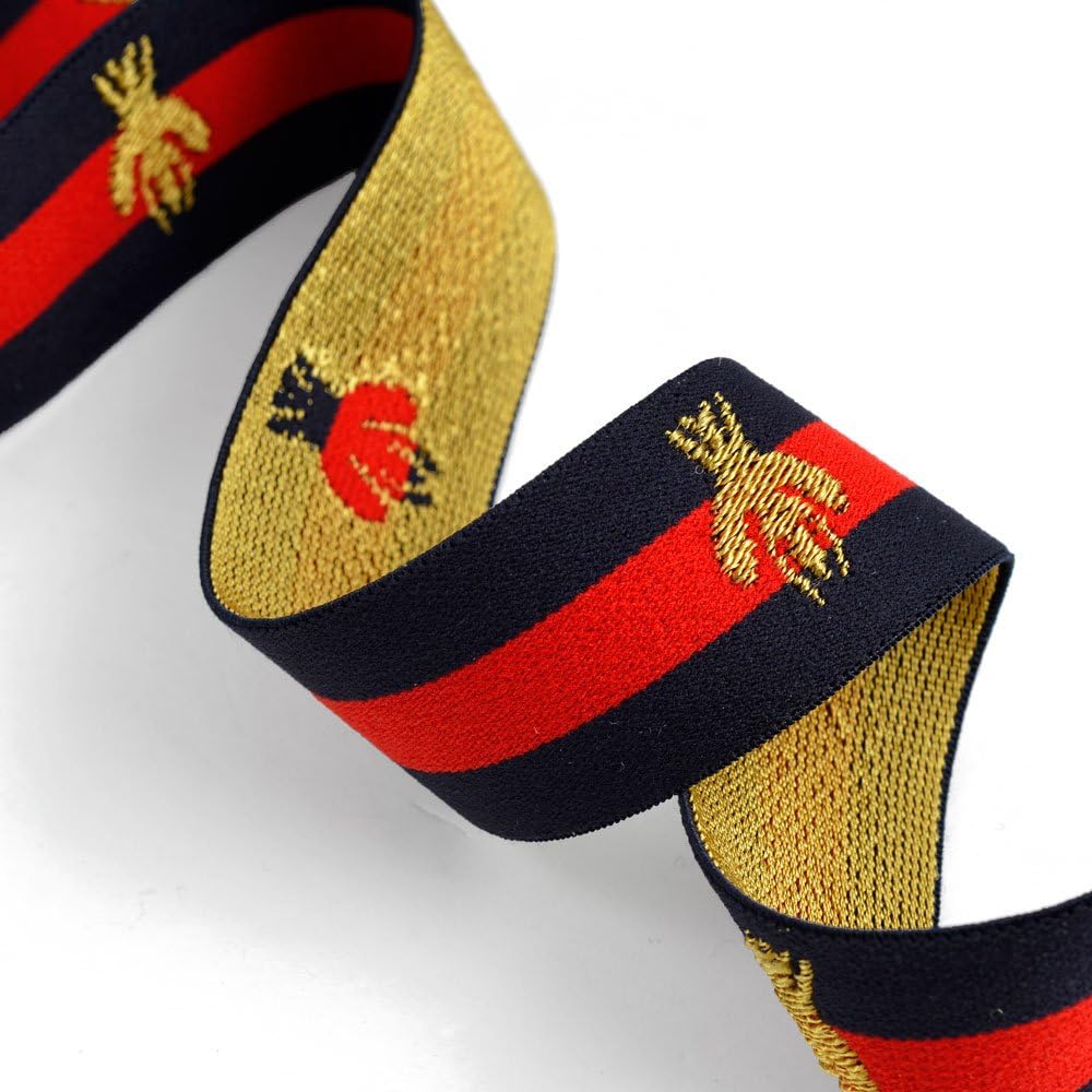1-3/8" (35mm) Bee Elastic Stretch Ribbon Trim for Stretch Elastic Band, Headband, Hand Band and Waist Belt by 1 Yard, Dark Navy/Red, TR-11372