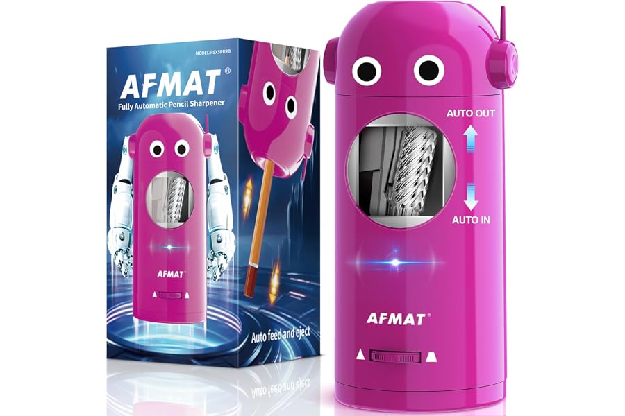 AFMAT Electric Pencil Sharpener for Colored Pencils 7-11.5mm, Fully Automatic Robot Pencil Sharpener, Auto in & Out, Recharge