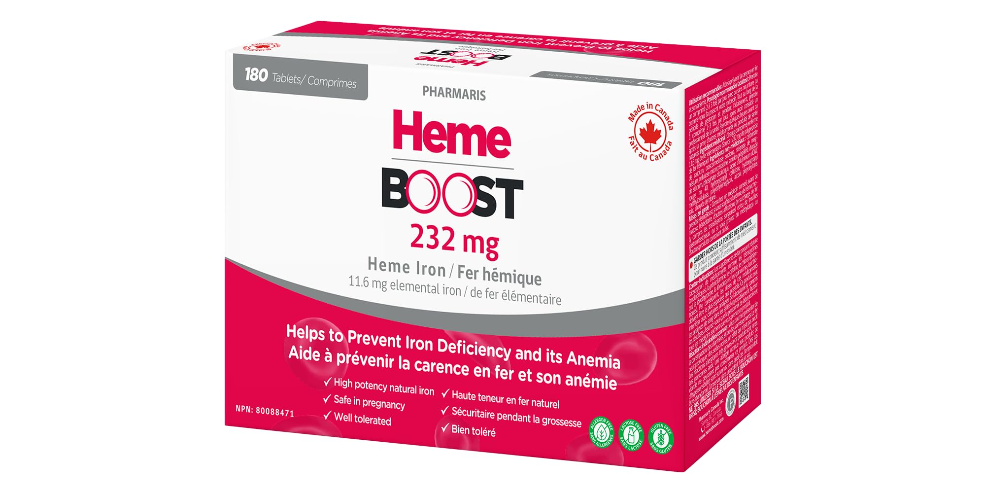 Hemeboost 11.6 mg (232 mg Heme Iron Pills), High Potency Iron Supplement for Women & Men, High Absorption & Gentle on Stomach, Safe for Use in Pregnancy, 180 Tablets (Pack of 3) Image