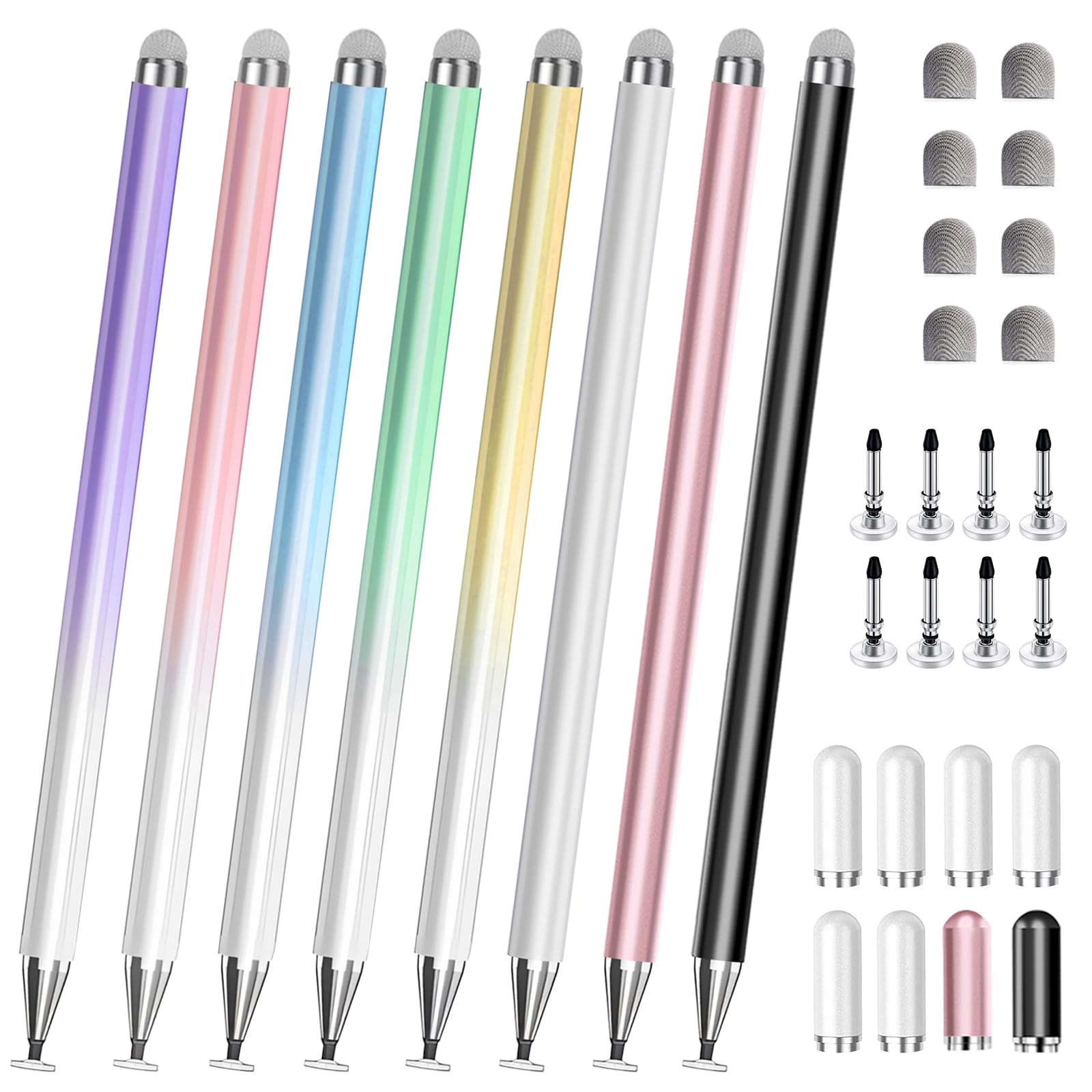 Stylus Pens for Touch Screens, 2 in 1 High Precision Universal Stylus Pen for iPad Compatible with Apple, iPhone, iPad, Android, Microsoft Tablets, Phones, 8 Pack