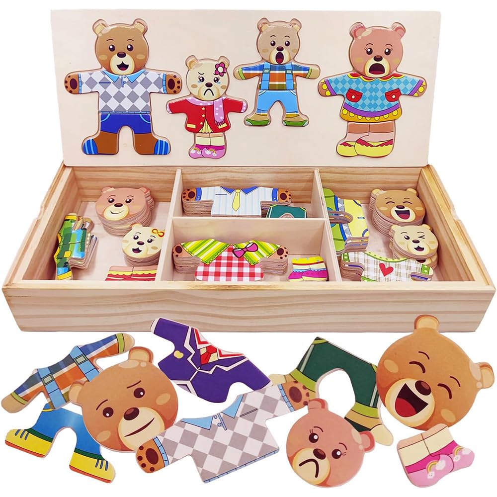Photo 1 of LilyBeauty Wooden Bear Family Dress-up Puzzle Box for Toddlers(72pcs),Change Clothes Puzzle Games, Preschool Learning Activities Toys for Kids Ages 3+