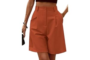 HOTOUCH Shorts for Women Bermuda Shorts Casual Elastic High Waisted Wide Leg Shorts Knee Length Summer Shorts with Pockets