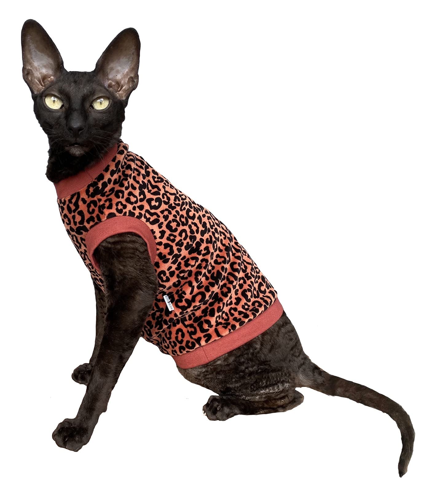 Kotomoda Cat's T-shirt Leopard Organic velour for Sphynx and naked cats (M)