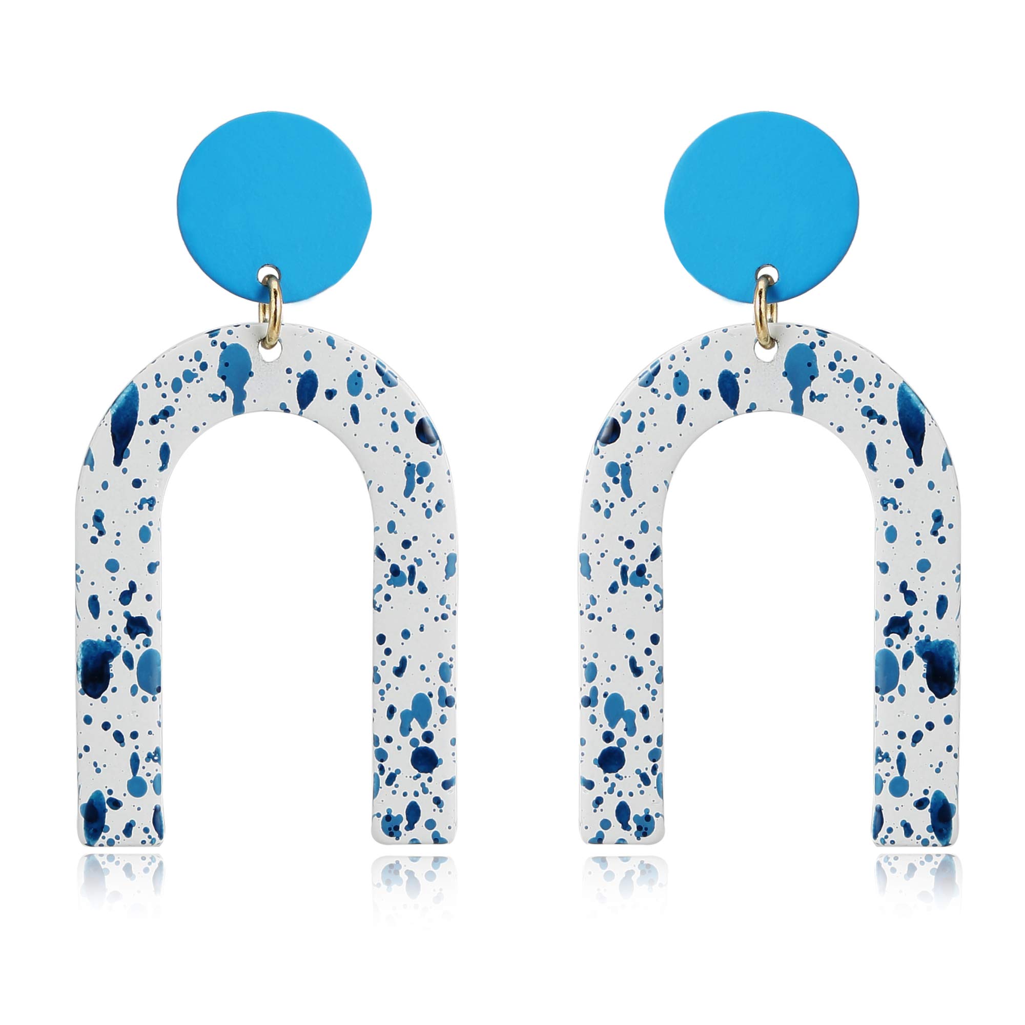 MVCOLEDY Bohemian Style U Shape Drop Dangle Earrings Alloy Stoving Varnish Stud Earrings for Women Fashion Jewelry (Blue Zeb)