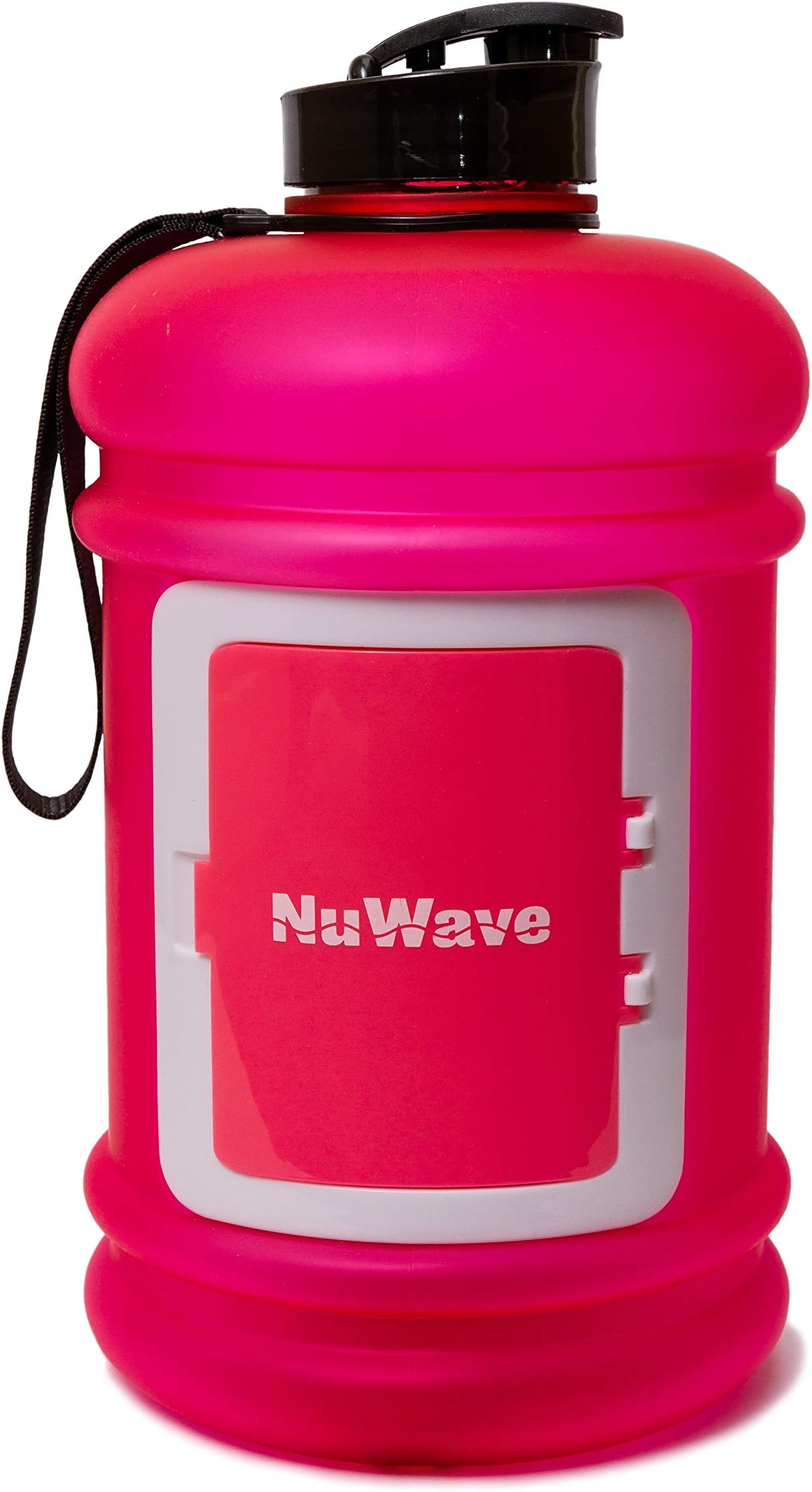 NuWave Fitness Half Gallon 74 OZ / 2.2L Water Jug Dishwasher Safe Large Water Bottle Front Card Holder Tritan Material BPA Free Leak Proof Gym Container (Pink)