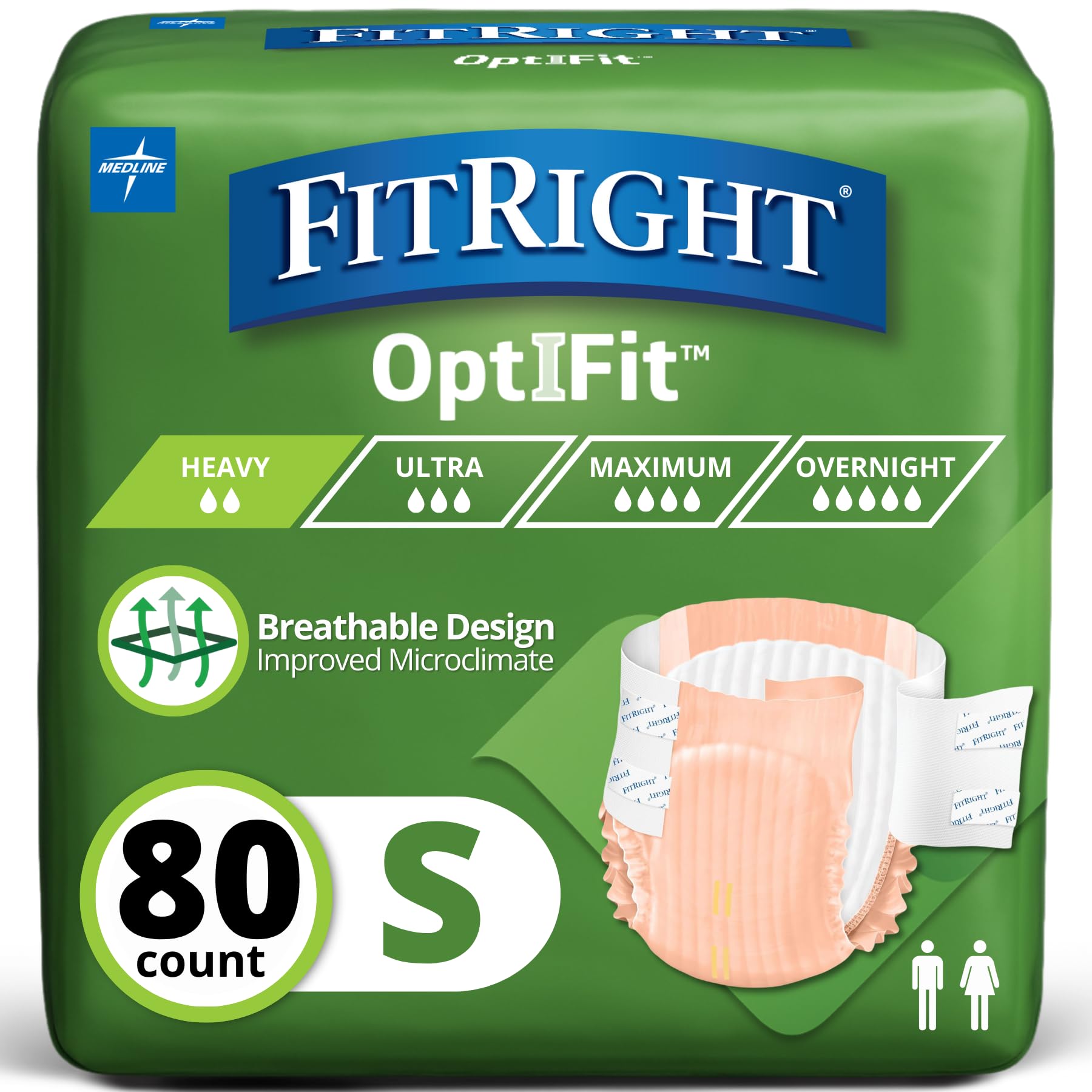 Photo 1 of FitRight OptiFit Extra Adult Briefs, Incontinence Diapers with Tabs, Moderate Absorbency, Small, 20 to 32", 20 Count (Pack of 4)
