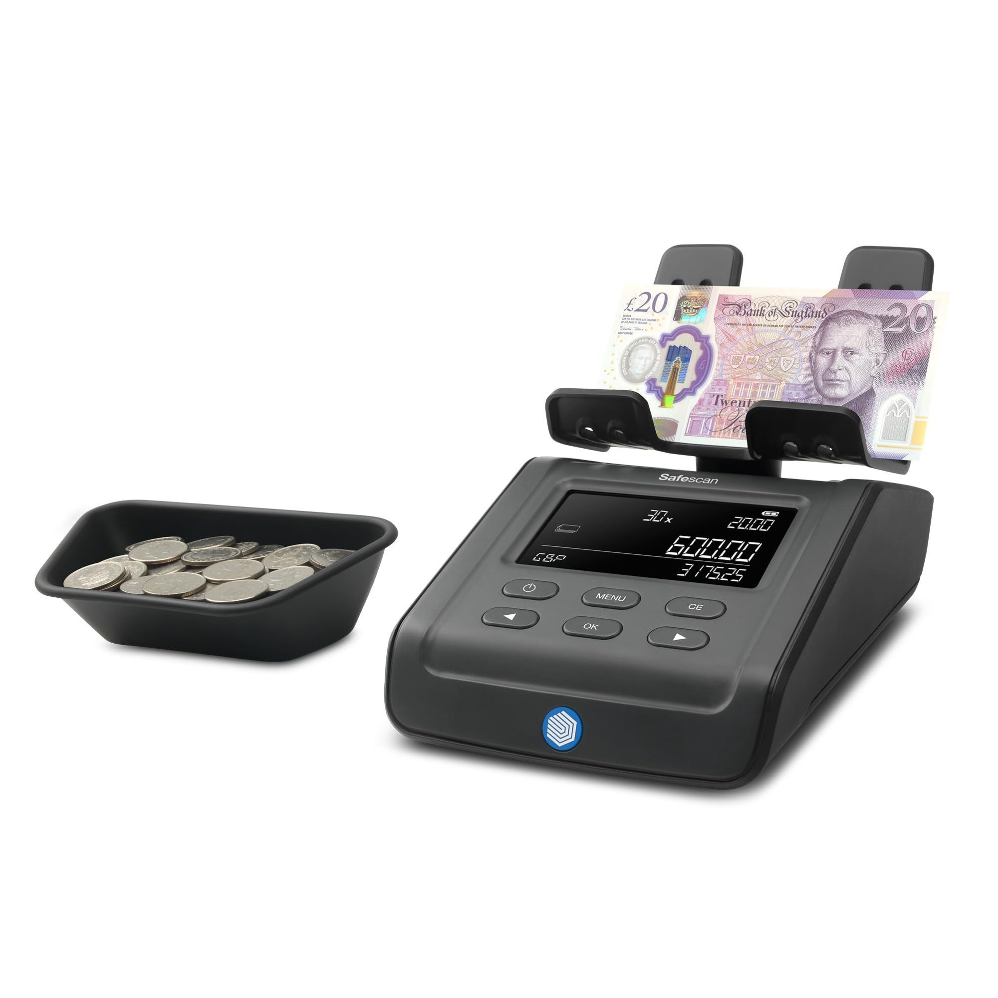 Safescan 6175 Money Counting Machine - Value Counts Coins, Banknotes, Vouchers and Tokens - Coin Counter with Coin roll recognition - Money Scale with Memory - Suitable for the New King Charles Notes