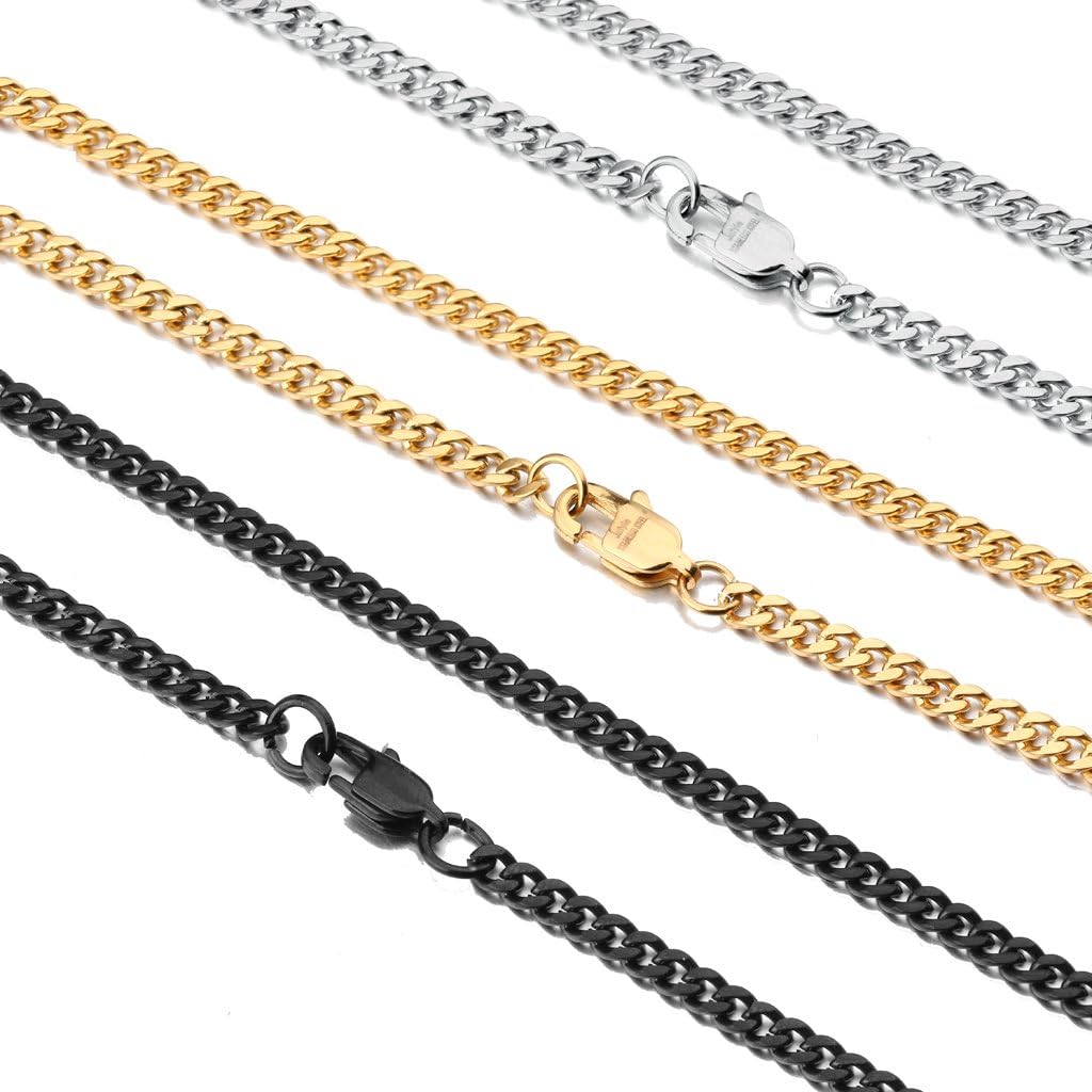 Jstyle Stainless Steel Link Curb Chain Necklace for Men Women 3 Pcs 3.5mm | 