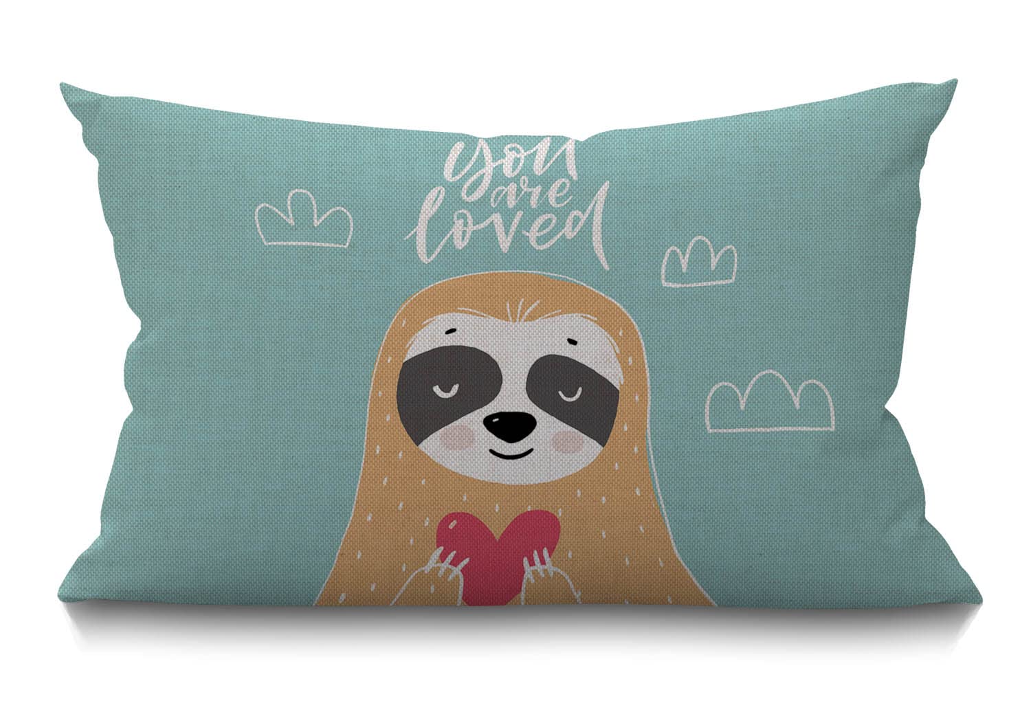 BGBDEIA Sloth Cushion Cover Cute Sloth Character Heart and Love Quote You are Loved Cotton Linen Decorative Rectangular Throw Pillow Cover Pillowcase for Sofa and Bed Couch 12"X20" 30 x 50 cm
