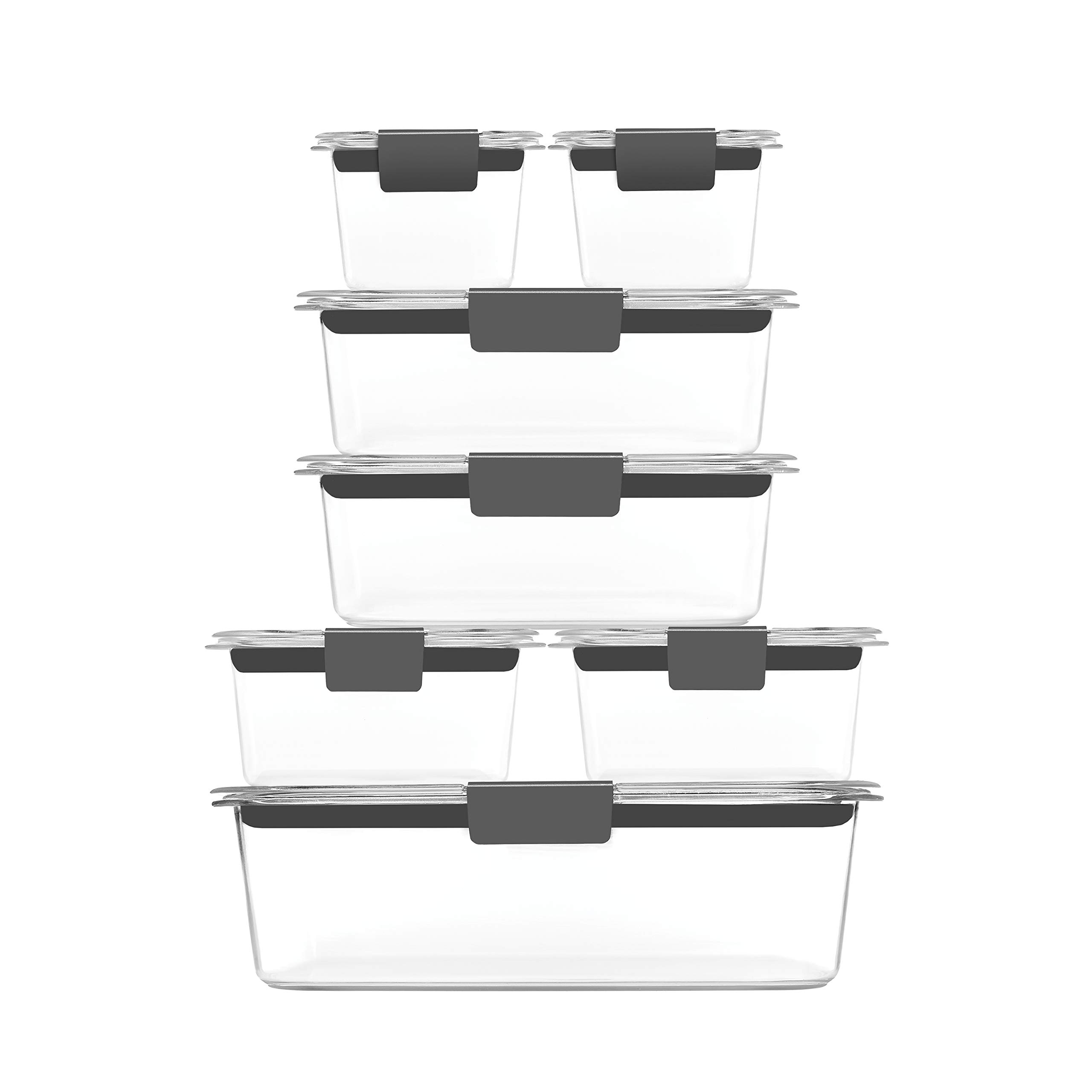 Rubbermaid Brilliance BPA Free Food Storage Containers with Lids, Airtight, for Lunch, Meal Prep, and Leftovers,Clear, Grey Set of 7