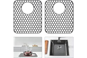 Snuggery 2PCS Silicone Sink Protector 12"x14" Rear Drain Hole, Heat Resistant Non-slip Dishwasher Suitable, Large Mat for Bottom of Farmhouse Kitchen Stainless Steel Sink