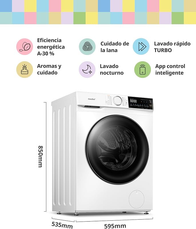 Máquina de lavar 10kg, Classe A-30%, 14 programas, 1400 RPM, Lavagem inteligente controlada remotamente, depilação de animais de estimação, Perfume+, White-CF10EWP07W