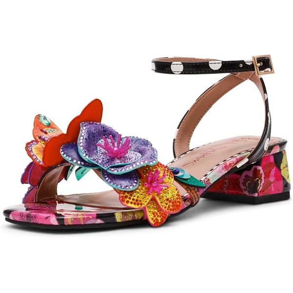 Sandali Con Tacco Betsey Johnson Emerry - Donna - Nero Multicolore - Altezza Tacco 5 Cm - Con Decorazioni Farfalla