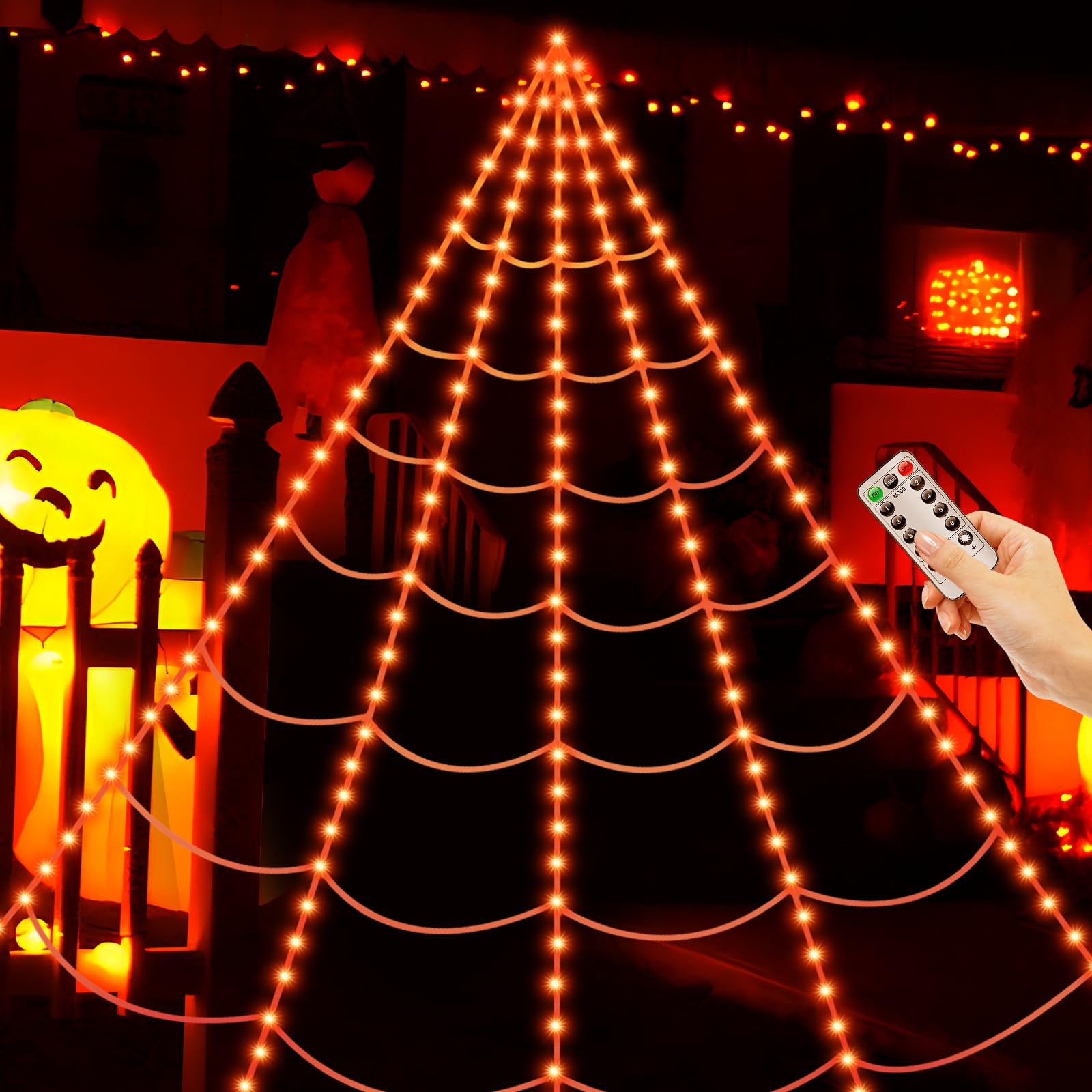 Photo 1 of ***(PARTS ONLY/ NON FUNCTIONAL)***Spider Webs Halloween Decorations Lights,250 Orange LED Light Up,8 Modes 16.4Ft Giant Spiderweb with Remote Control,Halloween Decor for Yard Outside