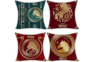 Happy Chinese New Year Cushion Covers 4pcs Chinese Zodiac Horse New Year 2026 Cushion Cover, Decorative Pillow Case Cover for