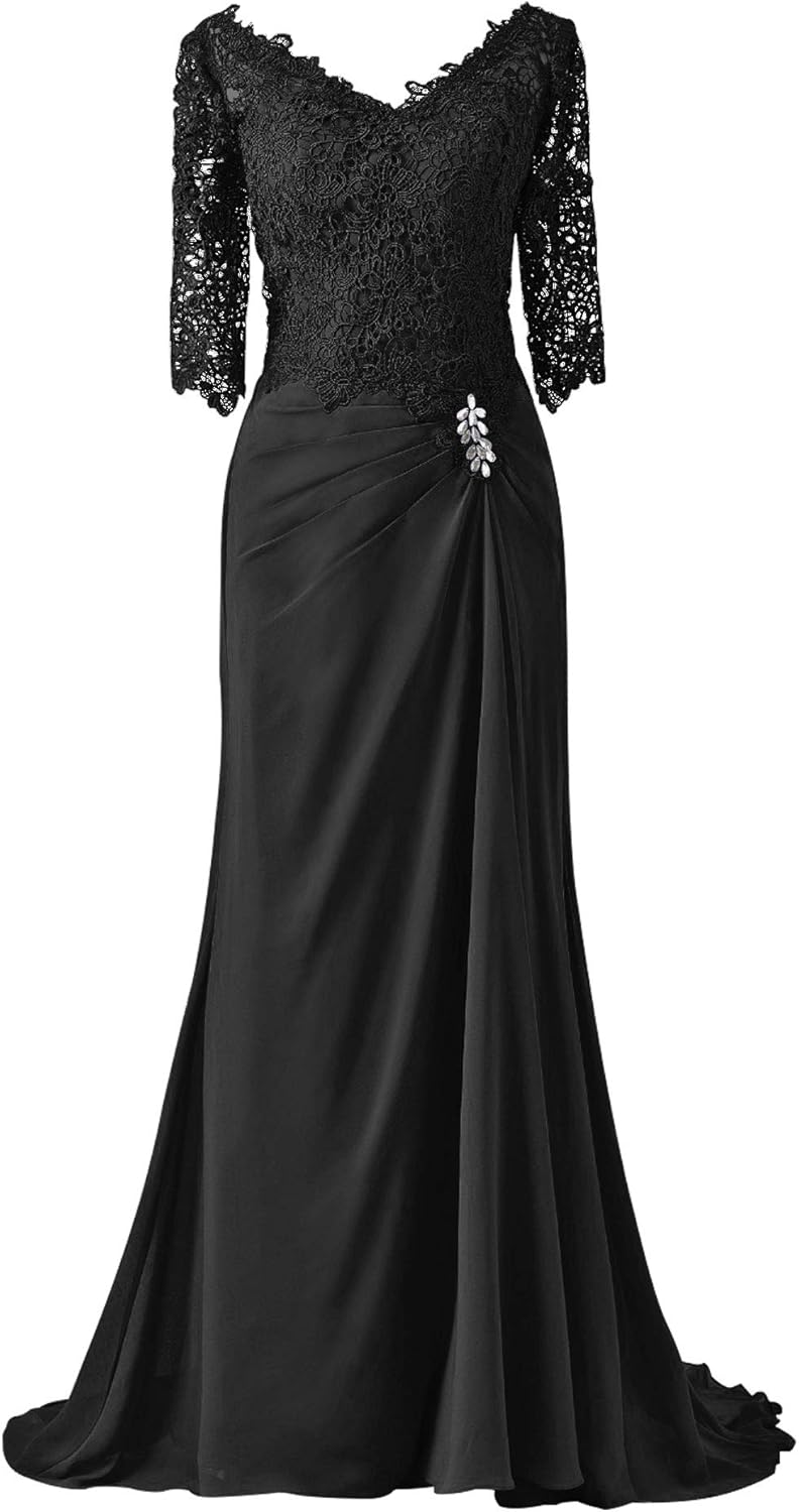 Mother of The Bride Dresses Long Sleeve A Line Chiffon Evening Dress