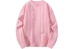 Men's Pullover Cable Ribbed Vintage Knit Crewneck Sweaters Winter Long Sleeve Classic Casual Sweater Tops