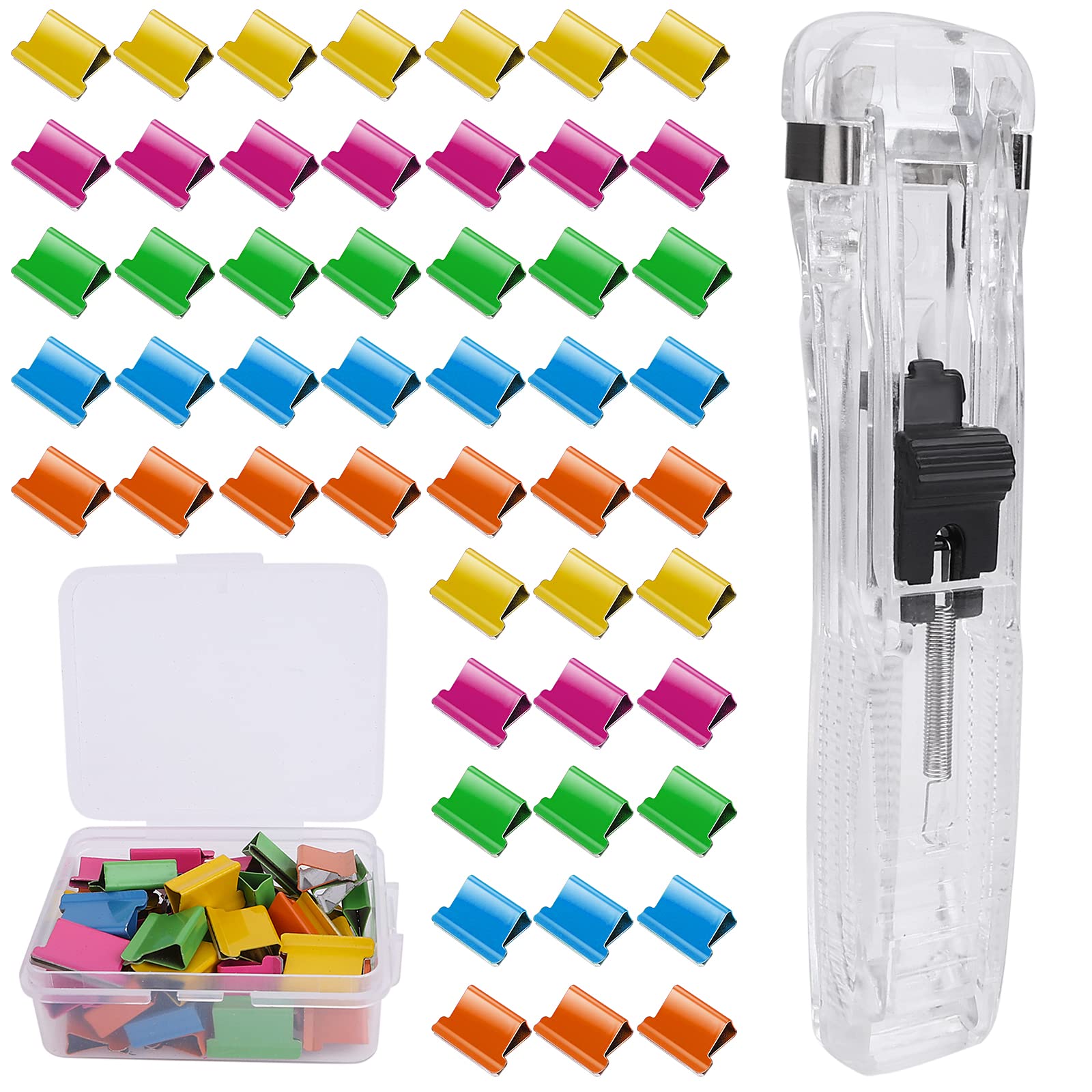 Prasacco Paper Clam Clip Dispenser with 50 Pcs Small Binder Clips, Portable Handheld Clam Clip Dispenser Stainless Steel Refill Paper Clips for Home School Office Document Supplies