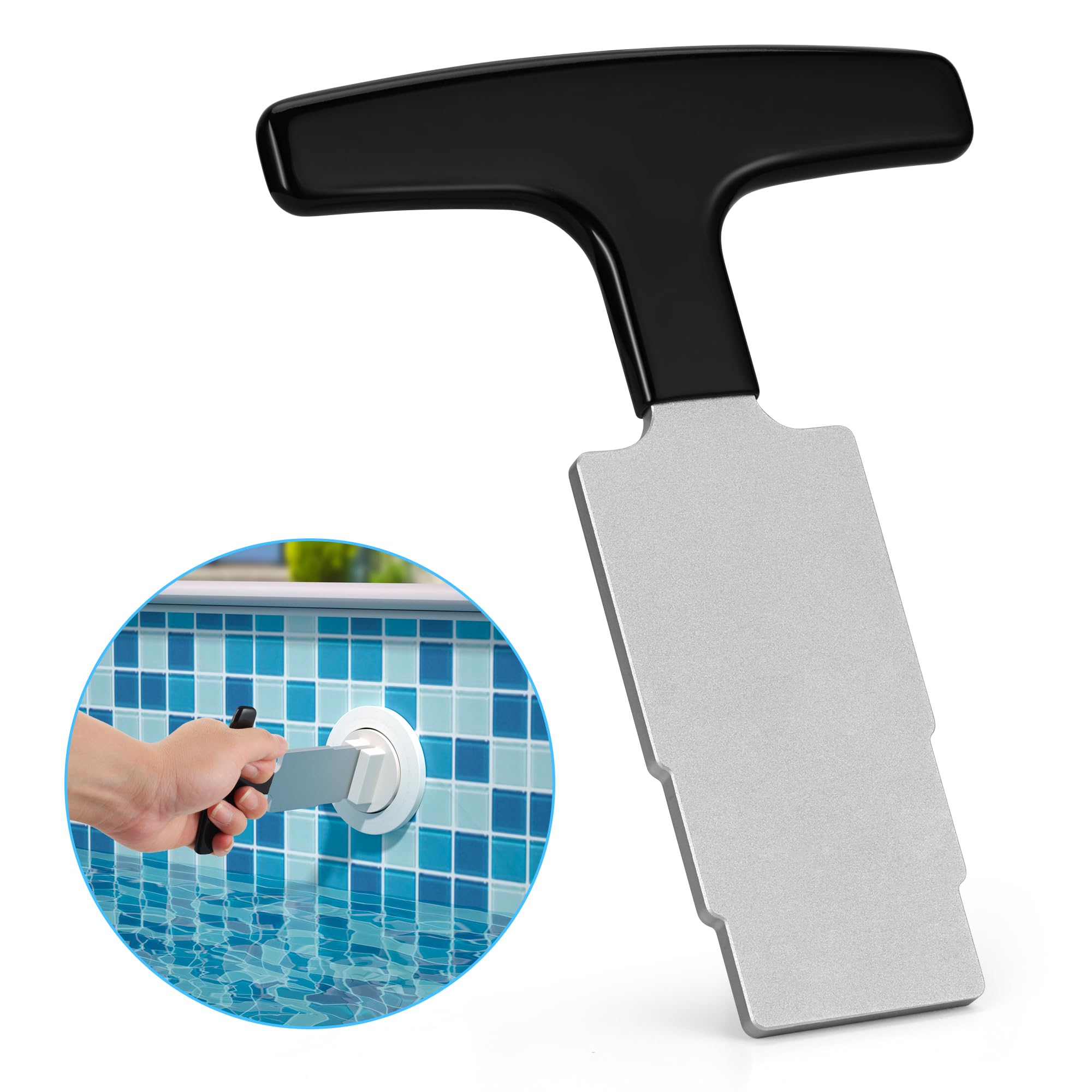 Photo 1 of SHAPON Pool Plug Removal Tool with Handle Grip, Metal Eyeball Seat Removal Tool for Ground & Inground Pool, Pool Accessories for Removing Return Jet Nozzles and Inlet Fittings, Black